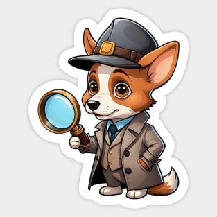 Cute Detective Dog with Magnifying Glass Sticker